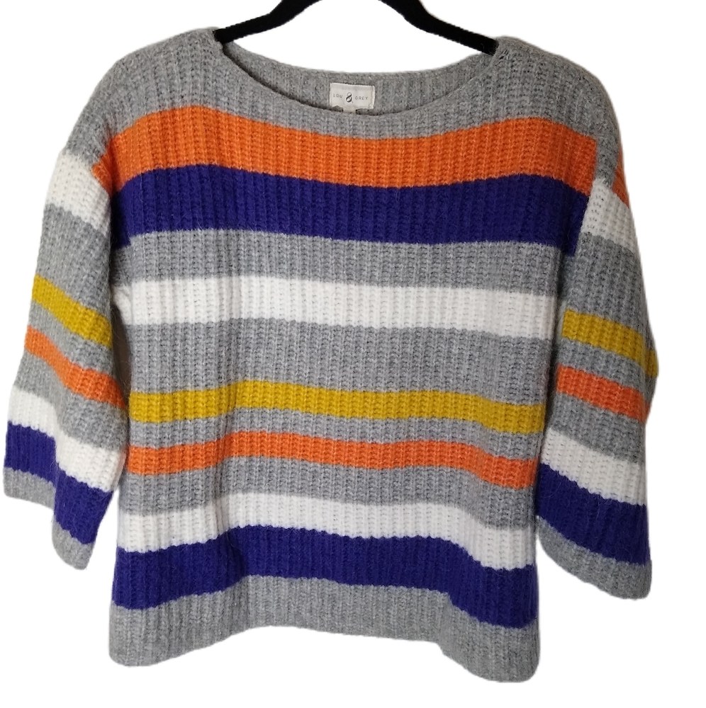 Lou & Grey Boxy Oversized Cropped Sweater Size XS Striped Multicolor EUC